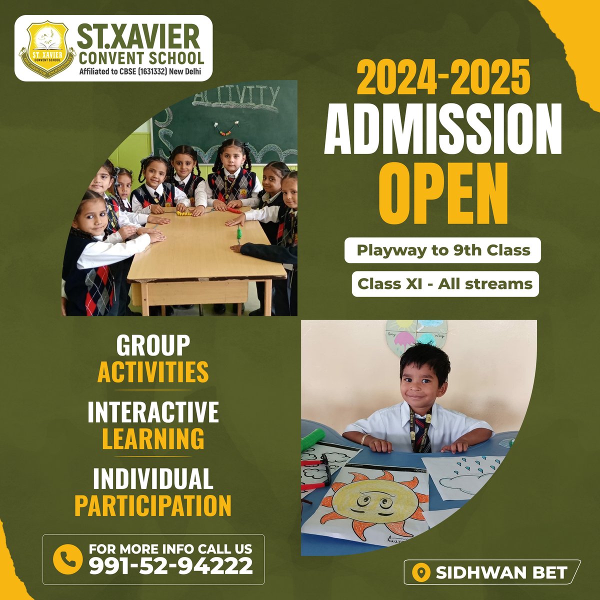StXCSchool's tweet photo. Admission Open For 2023-2024
Playway to 9th Class (Class XI - All Streams)
No Admission Fees - Limited Seats - Hurry Up

St.Xavier Convent School
Call Now: +91 99152-94222
Sidhwan Bet (Jagraon)
#stxavierconventschool #admissionopen #noadmissionfees #admission #schooladmissionopen https://t.co/4DwAFbG8za