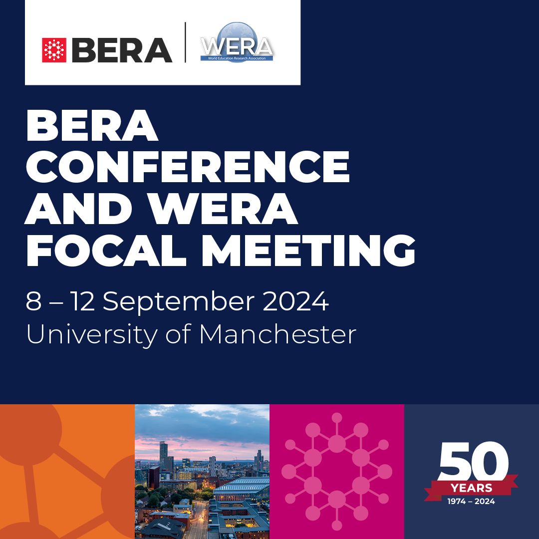 Congratulations to everyone whose abstract was accepted for #BERAWERA2024 🎉🥳 BERA Conference 2024 and WERA Focal Meeting will be held 8 - 12 September in Manchester @OfficialUoM @WERA_EdResearch #BERA50 Find out more: bera.ac.uk/conference/ber…