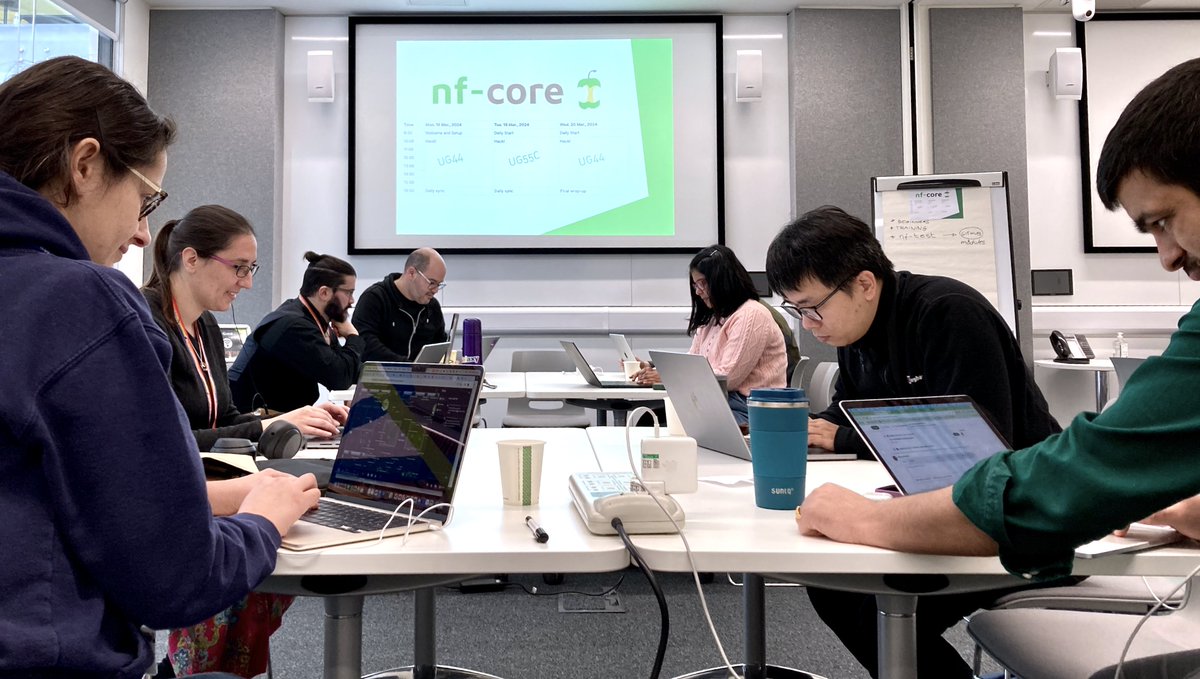 Here at @TheQuadram, we are ready to join the the @nf_core #hackathon as a local site. Special guests connected from #bham, the admins of @MRCClimb Happy hacking, everyone, and see you on Gather.