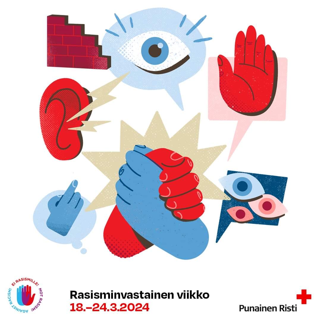 Rasisminvastaista viikkoa vietetään 18.-24.3. Viikko kannustaa kaikkia puuttumaan rasismiin. Ollaan yhdessä inhimillisyyden puolella! #EiRasismille #Rasisminvastainenviikko