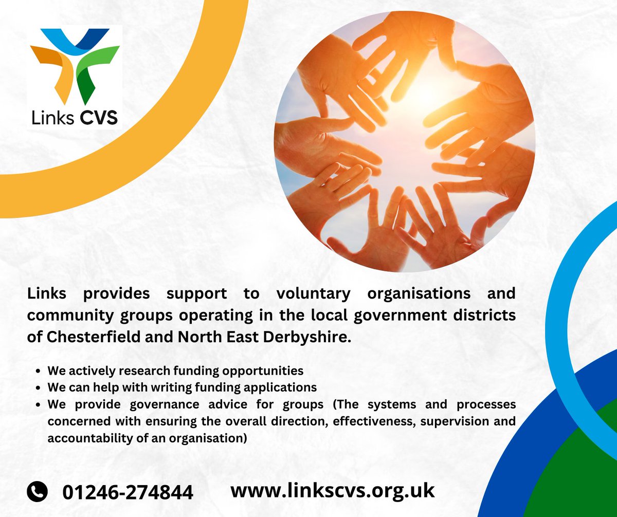 We offer expert support &amp; advice for voluntary and community groups across Chesterfield &amp; North East Derbyshire.

Whether you're: 
-starting up a group
-need funding 
-help with governance 
- or just general advice, 
we are here to support you

linkscvs.org.uk
#voluntary