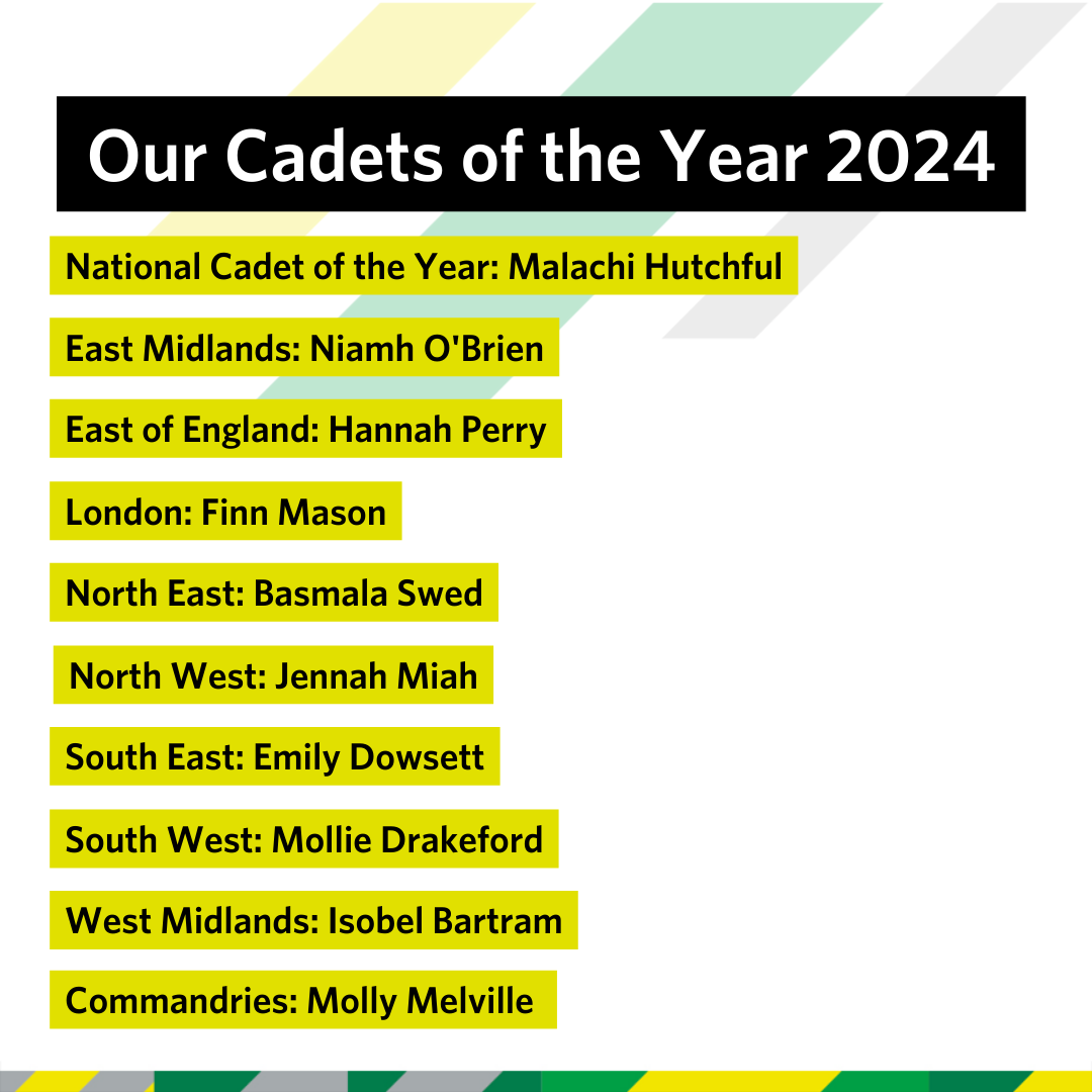 Huge congratulations to Malachi, Niamh, Hannah, Finn, Basmala, Jennah, Emily, Mollie, Isobel, and Molly, our National and Regional Cadets of the Year 💚