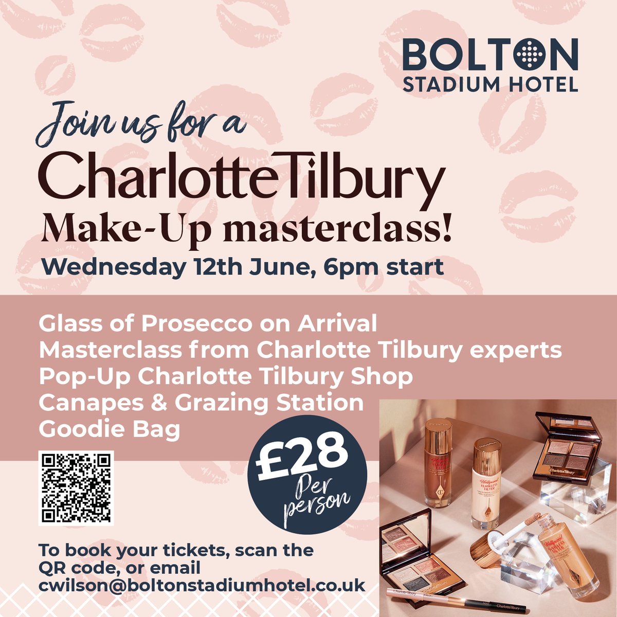 💄💋Join us for an evening of glamour! A live make up masterclass from Charlotte Tilbury experts ... To book ... 📞Call - 01204 673610 💻Email - events@boltonstadiumhotel.co.uk Or book on line ... eventbrite.co.uk/o/bolton-stadi…
