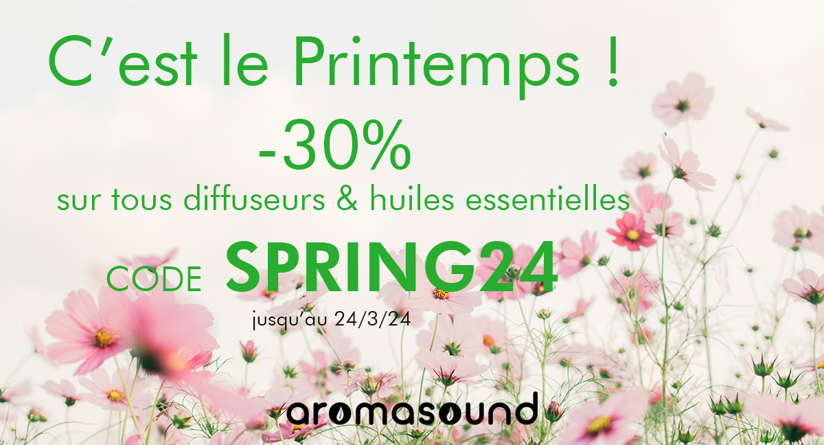 🛍️#promo 🛒#printemps : Tous nos produits sont à -30% avec le code SPRING24 sur aromasound.eu. Un #diffuseur pour fêter le Printemps🌼🌷, parfumer votre intérieur et retrouver le sourire 😊 Promotion jusqu'à dimanche seulement. #bonnehumeur #relaxation #aromasound