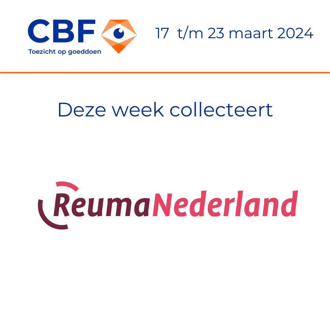 Deze week collecteert @ReumaNederland. Wij wensen jullie heel veel succes! 🍀 Klik op de link voor het #collecterooster: cbf.nl/collecterooster - - - - #cbferkend #geefgerust #erkendgoeddoel #collecteren #stichtingcollecteplan #doneren