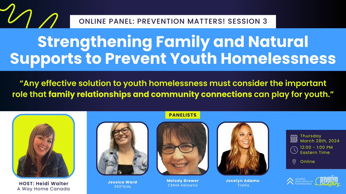 🔔 SAVE THE DATE! This month’s #PreventionMatters session will highlight a #YouthHomelessness prevention program that helps strengthen youths’ relationships with family and other meaningful adults in their lives. ✅ JOIN US to learn about #FNS: ow.ly/JIjH50QUlui