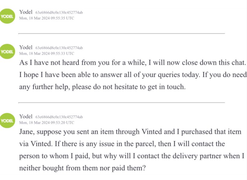 Interesting Q from <a href="/YodelOnline/">Yodel by InPost Delivery Network</a> who on 4 separate webchats have given me 4 separate reasons why my delivery is delayed.
My answer to this Q would be if you’d told me you had my parcel already, 3 times, then why on earth would I think the problem was with the seller and not you?!