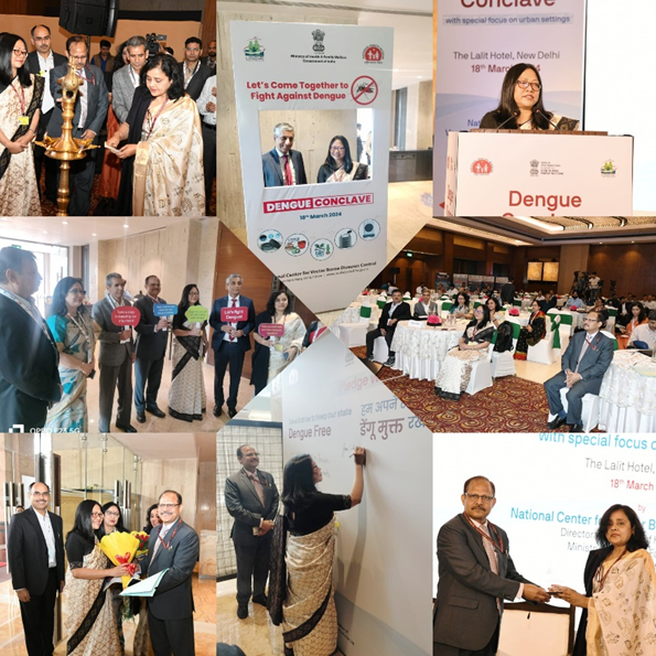 Dengue Conclave of NCVBDC in New Delhi on 18/03/24 emphasized on Dengue Control with special focus on urban settings. Objective-to emphasize inter-sectoral coordination and bring Health, UD & other align Ministries & other partners for development of strategies to control Dengue.