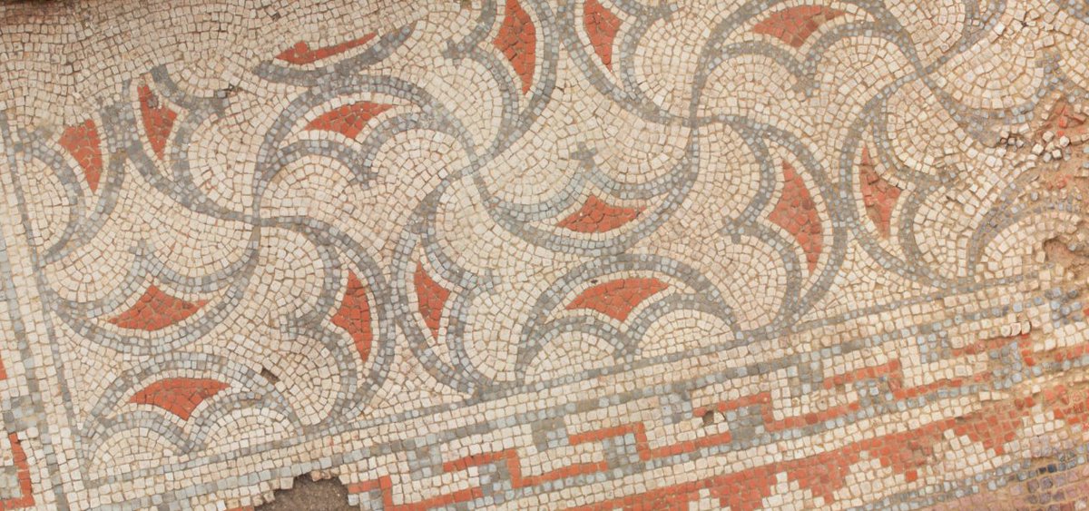 Love the colours and patterns in this mosaic. The mosaic can be found in the anteroom to the Grand Dining Room at Chedworth. #mosaics #MosaicMonday