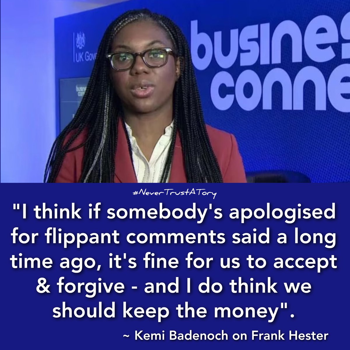 🚨 Money CLEARLY talks, hey @KemiBadenoch?? 

Badenoch's response to @KayBurley on @SkyNews this morning, when asked if she was comfortable accepting any more donations from Frank Hester? 

#NeverTrustATory #ToryRacism 
#ToriesOut620
#ToriesCorruptToTheCore 
#GeneralElectionNow
