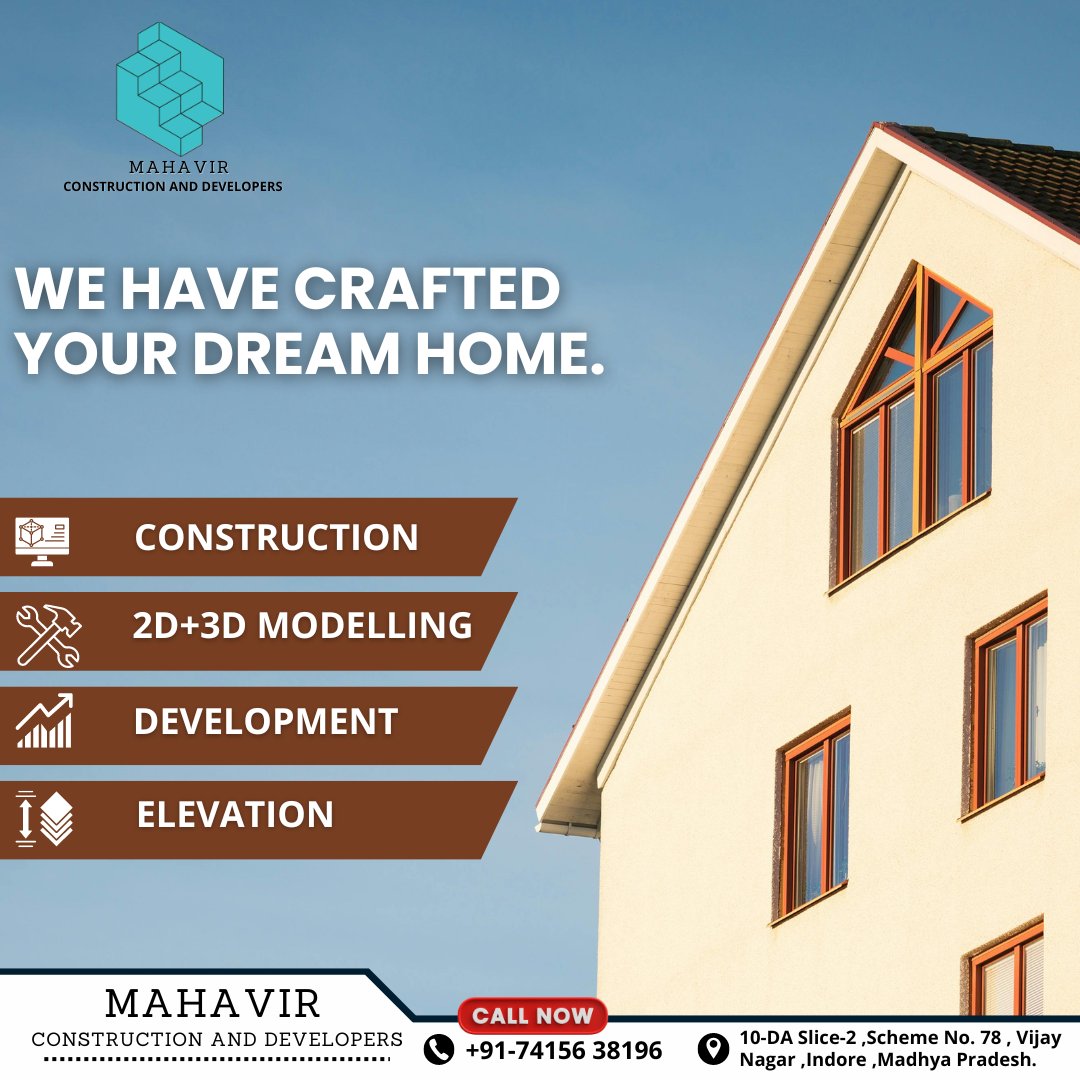 We Have Crafted Your Dream Home.
.
.
Contact Us
+917415638196
.
.
#MahaveerConstruction #BuildingDreams #CraftingHomes #ConstructionExcellence #DreamHomeBuilders