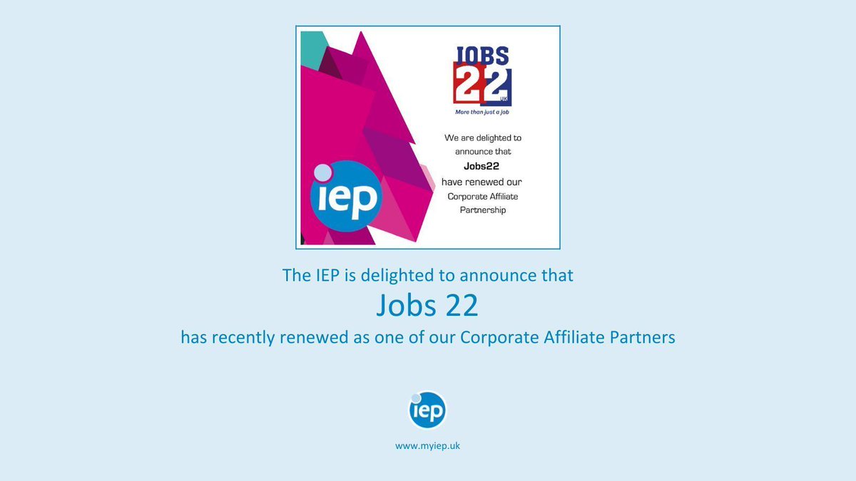 📢 Today the #IEP is delighted to announce the recent renewal of Jobs 22, one of our esteemed Corporate Affiliate Partners. myiep.uk/page/Corporate… @IEPInfo @Jobs22ltd #Employability #EmployabilitySkills #Professional #Fellowship #Upskilling #Retraining #AlwaysLearning