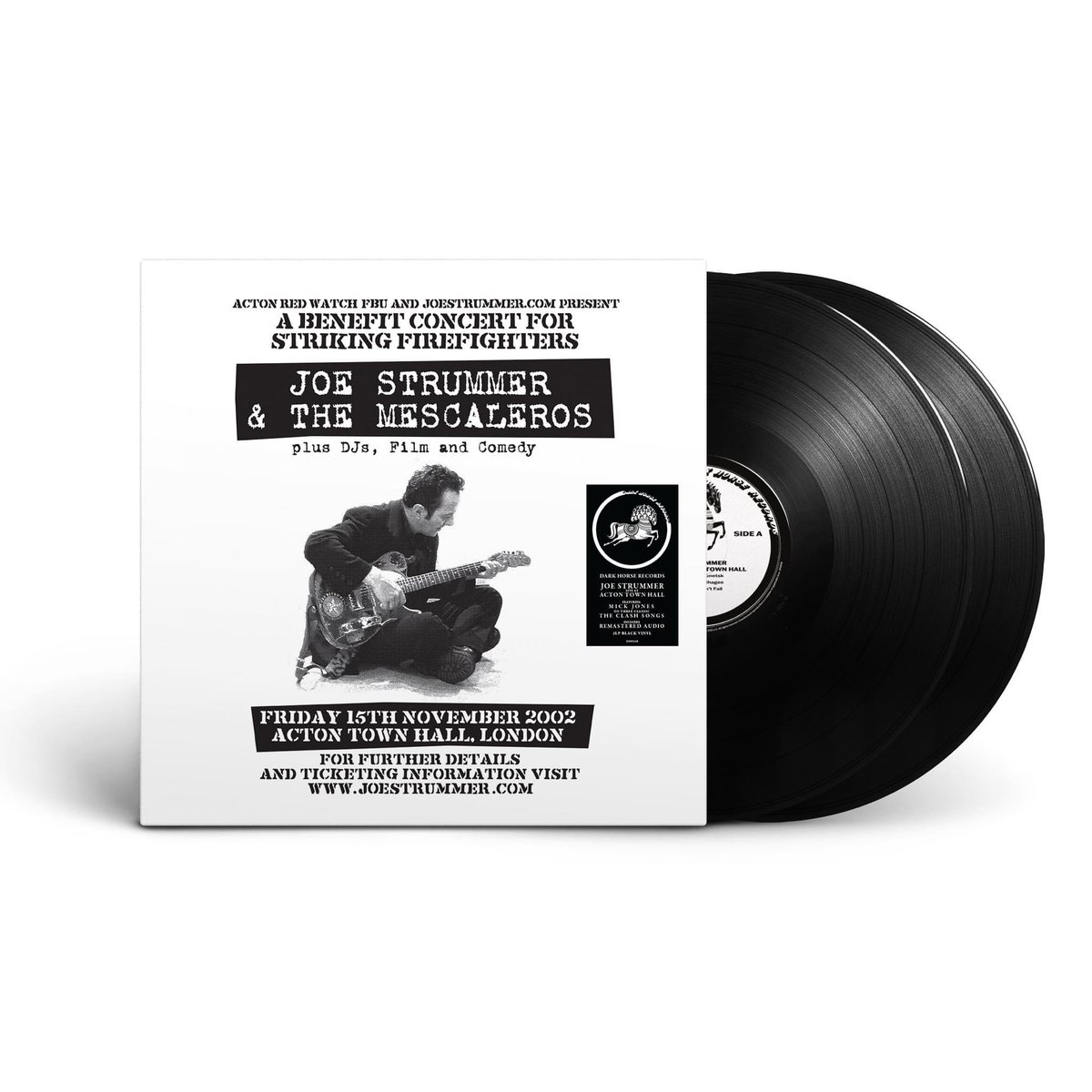 LIVE AT ACTON TOWN HALL - @JoeStrummer’s iconic London benefit show for striking firefighters - has been reissued on 2LP black vinyl and is available now via @darkhorserecs‼️ Go here - darkhorserecords.lnk.to/liveatactonvin… - to find out more ✊️