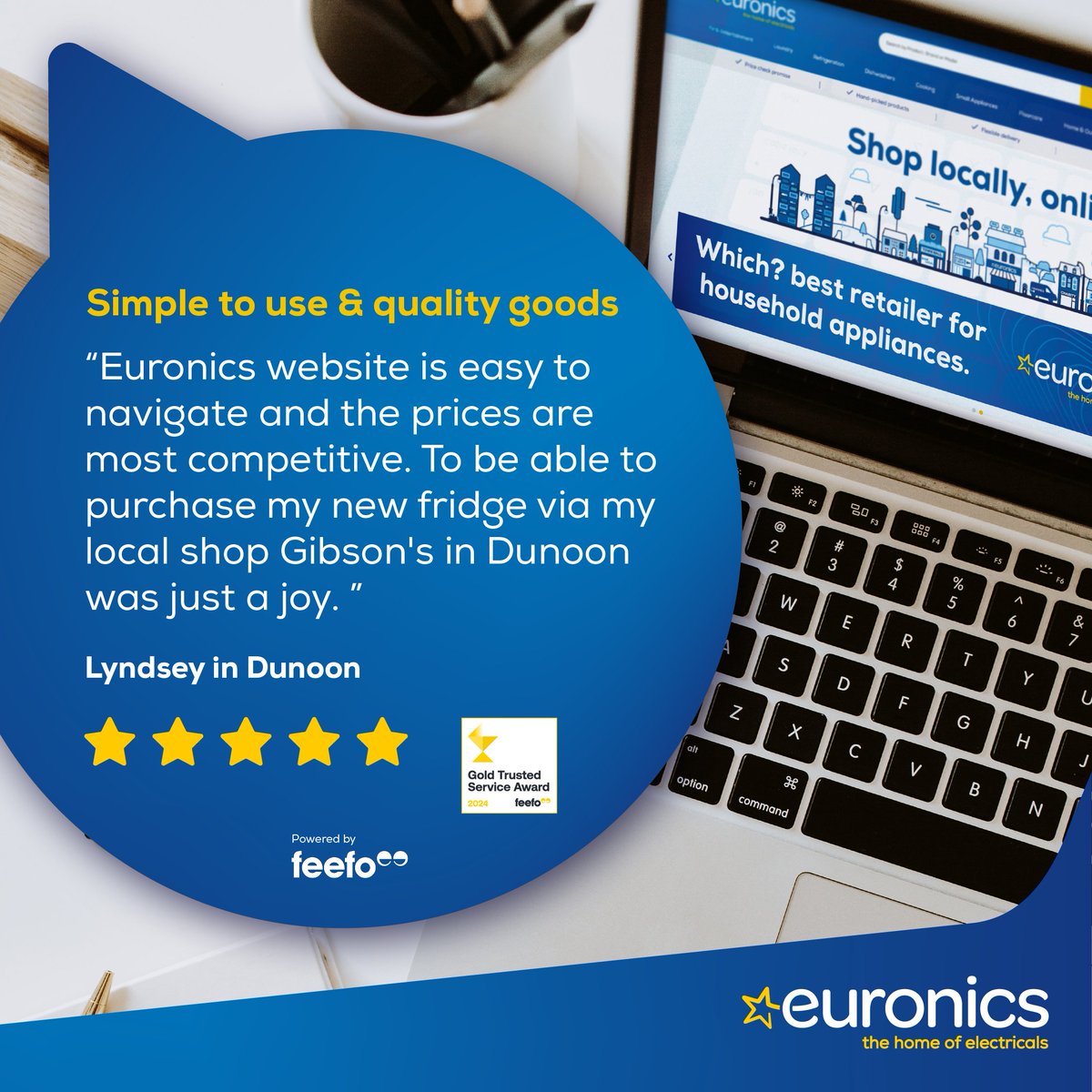 Recently awarded a Gold Trusted Service Award by Feefo, buying your next appliance has never been easier. Shop locally, online at Euronics today - euronics.co.uk #TheHomeofElectricals #ShopLocal