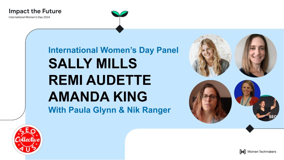 Very proud to be hosting @seocollective International Womens Day as part of the @WomenTechmakers initiative with @sallymills @amandaecking Remi Audette & Paula Glynn Elevation, representation matters. Excellence in AU search! 😍🇦🇺 eventbrite.com.au/e/seo-collecti…