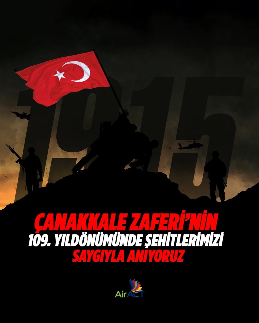 We respectfully commemorate our martyrs on the 109th anniversary of the victory of Çanakkale. . Çanakkale Zaferi'nin 109. yıldönümünde şehitlerimizi saygıyla anıyoruz.