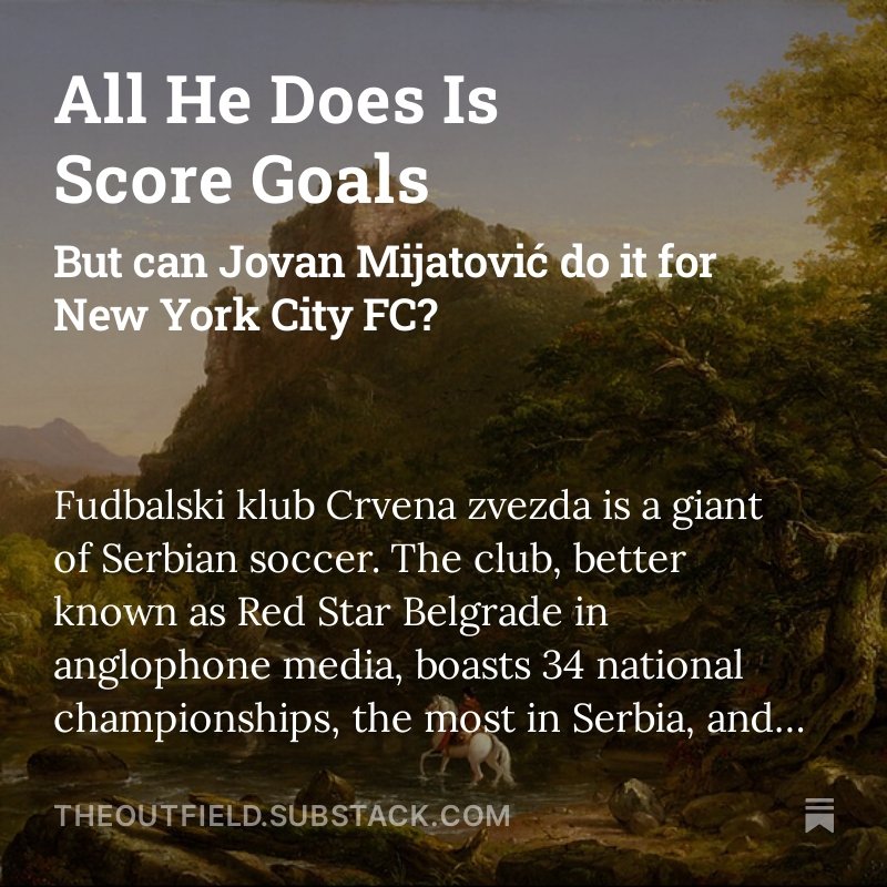 OutfieldNYCFC's tweet photo. With Serbian wunderkind striker Jovan Mijatović poised to get his first start for NYCFC, 
@Kevin_N_Nelson looks at his history at Red Star, how he compares to incumbent Mounsef Bakrar, &amp; how he has shown at every level his ability to score goals.

Link in bio to read now: https://t.co/ZktWjIRuyl