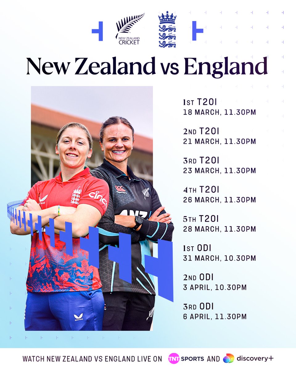 England's 8-game series against New Zealand gets underway TONIGHT! 🇳🇿🏴󠁧󠁢󠁥󠁮󠁧󠁿 📺 Watch all the action over the next three weeks live on @tntsports & @discoveryplus