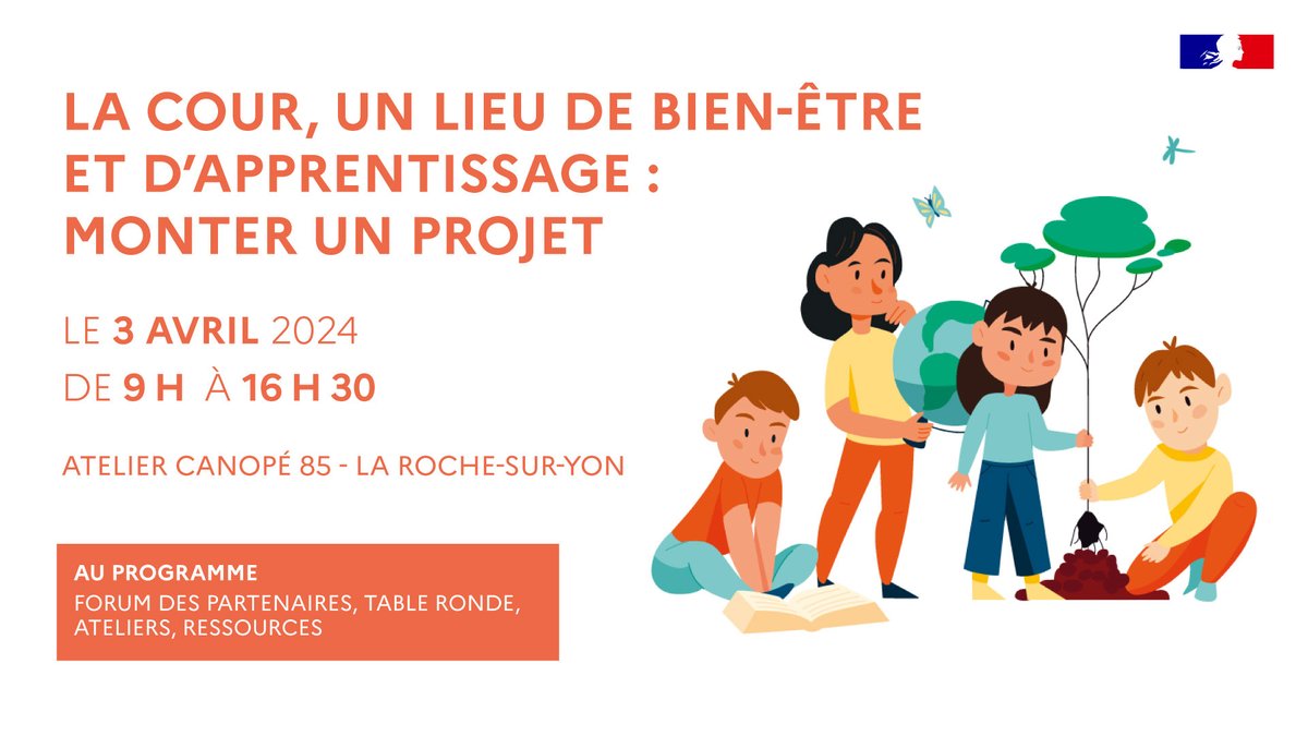 Vous souhaitez monter un projet de renaturation de cour au service des apprentissages des élèves, la journée du 3/04 à l'atelier Canopé 85 est faite pour vous. Simple passage ou participation aux ateliers, inscriptions et informations ici ▶️ reseau-canope.fr/service/la-cou…