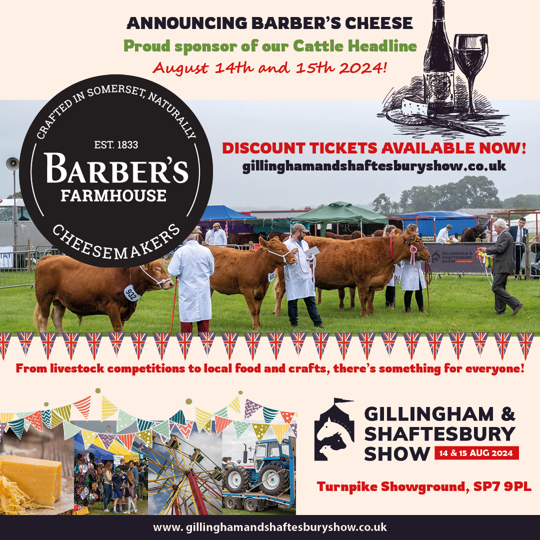 🎉 Thrilled to announce @BarbersCheese as our Cattle Headline sponsor for the Gillingham & Shaftesbury Show, Aug 14 & 15 at Turnpike Showground! 🐄🧀 Celebrate agriculture with us. Grab your discounted tickets now! 🎟️ tinyurl.com/yfcrrmuc