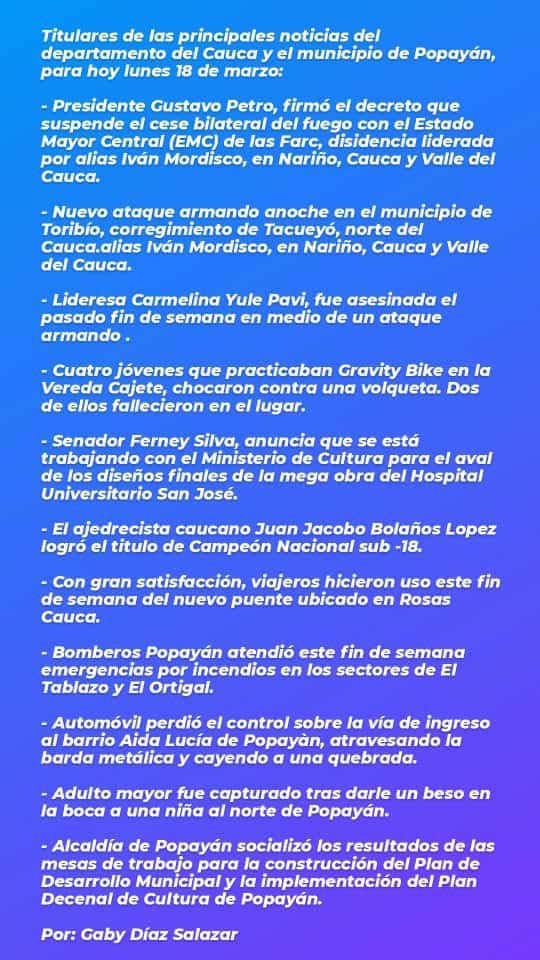 enlineapopayan's tweet photo. Principales #NoticiasCauca https://t.co/uOf2TQRIY3