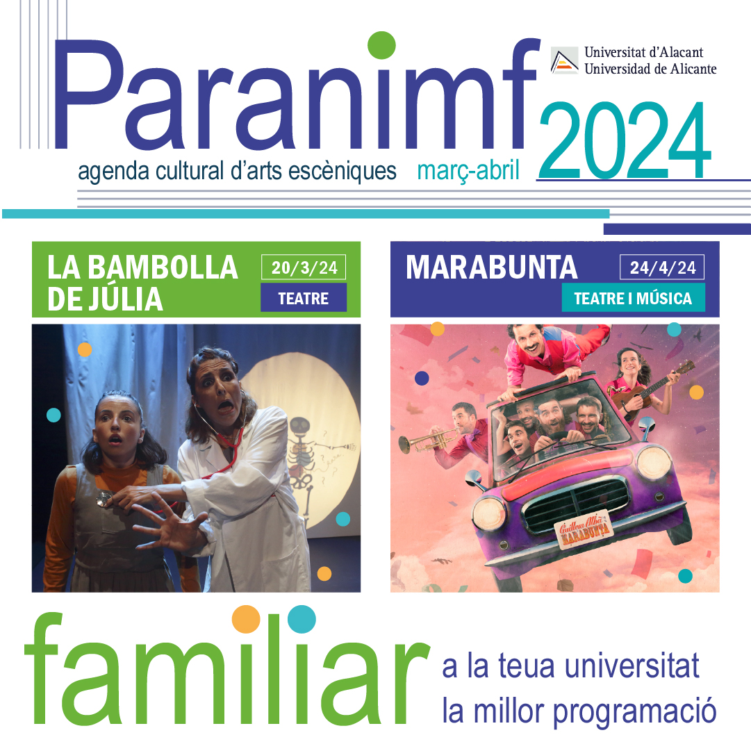 culturaenlaUA's tweet photo. ¡No te pierdas las actividades del #Paranimf!😍:
▪️ 'La Bambolla de Júlia': 🗓️Dimecres, 20 de març
🕖 19:00 hores
📌 Paranimf UA
🎟️ 5 €
▪️ 'Marabunta':🗓️Miércoles 24 de abril
🕖 19:00 hores
📌 Paranimf de la UA
🎟️ 5 €
ℹ️Entradas:https://t.co/Pry2fo23FB
@UA_Universidad #UA https://t.co/C3Z3qdKMTv