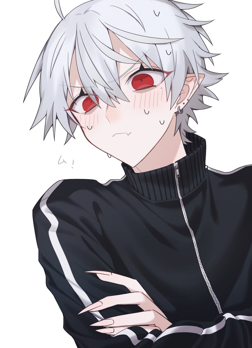 kuzuha (nijisanji) solo blush simple background long sleeves white background 1boy red eyes  illustration images