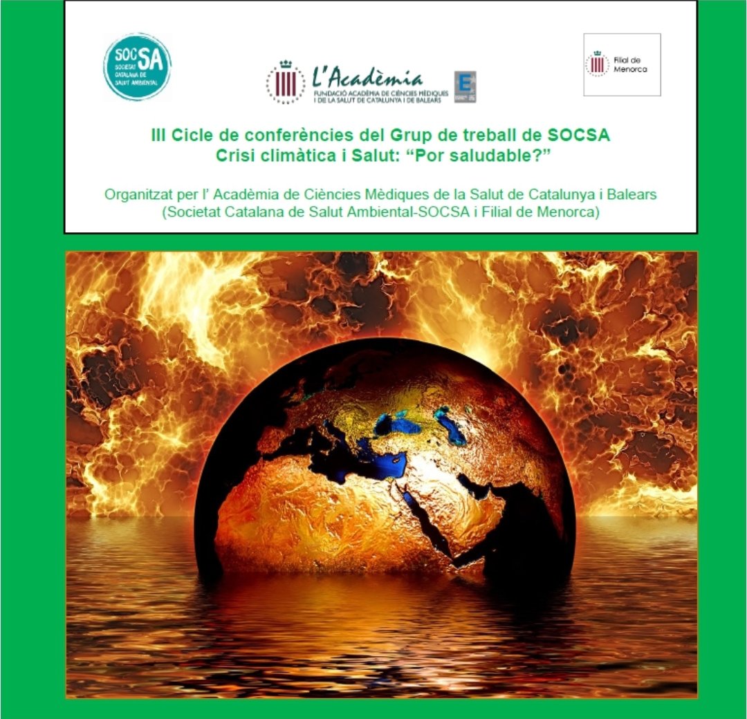 lll Cicle de Conferències del Grup de Treball de SOCSA: Crisi climàtica i Salut: Por saludable? 
🗓 21 de març '24 ⏰️19:00h.
Online. Gratuito.
Título: COMPLEJOS PSICOLÓGICOS SOCIALES Y CAMBIO  CLIMÁTICO.
Gilberto Rueda Domínguez <a href="/psicogil/">Gilberto Rueda Dominguez</a>
Enlace:
interacsalut.webex.com/interacsalut/j…
