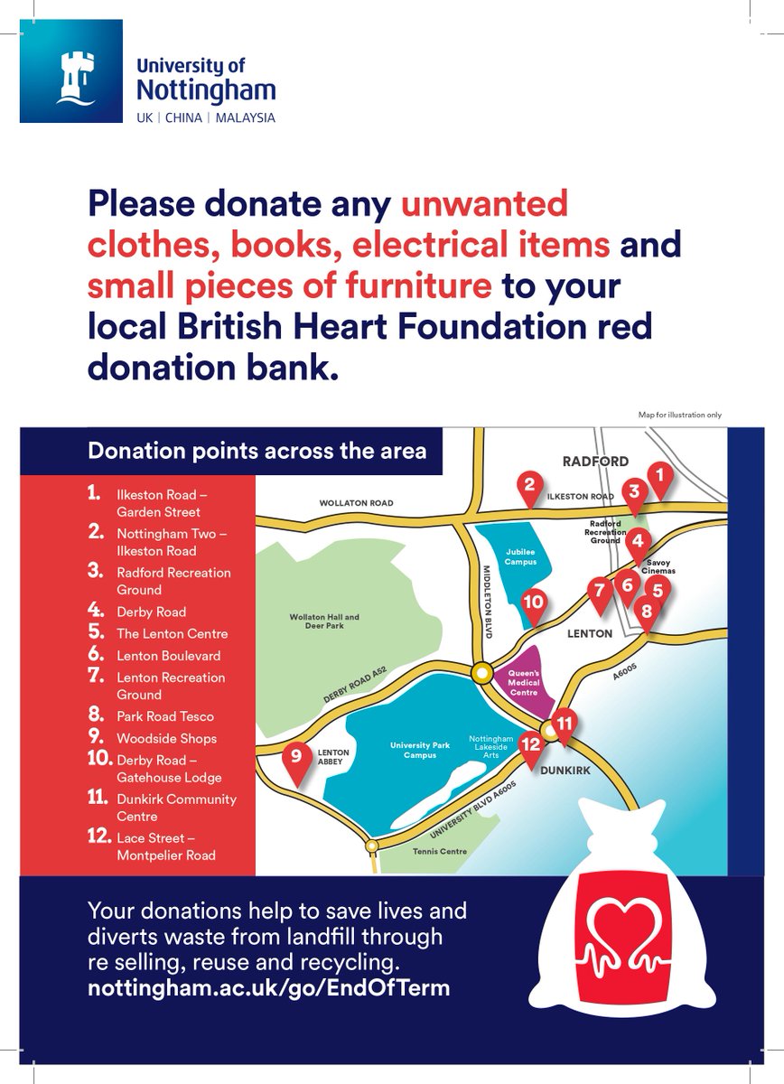 Show your support for the British Heart Foundation by participating in the #PackForGood campaign! Our Ambassadors are out in Lenton, Radford, and Dunkirk, encouraging residents to donate what they don’t need. Find your local bank on the map below.