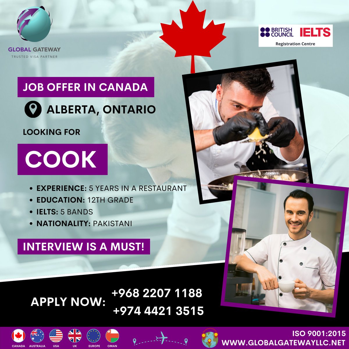 Calling all experienced cooks in Alberta and Ontario, Canada! 🍳
Pakistani nationality? Even better!

𝑨𝒑𝒑𝒍𝒚 𝑵𝒐𝒘! 📦💼✨
info@globalgatewayllc.net

#GlobalGateway #Work #Immigration #CookingJobs #CanadaOpportunity #Discount #ExploreAndDiscover
