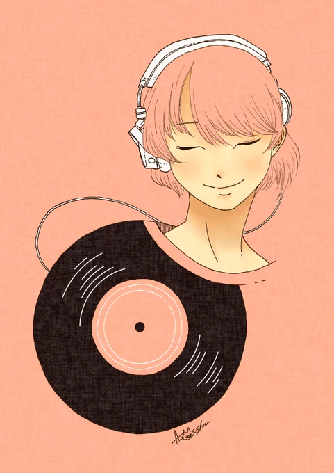 【レコードと女の子】イベントフライヤー用イラストとして描いたものです。#イラスト #illustlation 