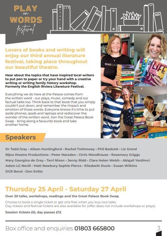 Palace Theatre Paignton (@theatrepaignton) on Twitter photo We’re sharing fave reads in the lead up to Play on Words. Maureen’s a keen reader and walker!
She’s reading Wanderers, the history of women walking by #KerriAndrews And building a library for her next hike.
📚Play on Words Festival 25 - 27 April.
palacetheatrepaignton.co.uk/2023/10/28/unv… We’re sharing fave reads in the lead up to Play on Words. Maureen’s a keen reader and walker!
She’s reading Wanderers, the history of women walking by #KerriAndrews And building a library for her next hike.
📚Play on Words Festival 25 - 27 April.
palacetheatrepaignton.co.uk/2023/10/28/unv…