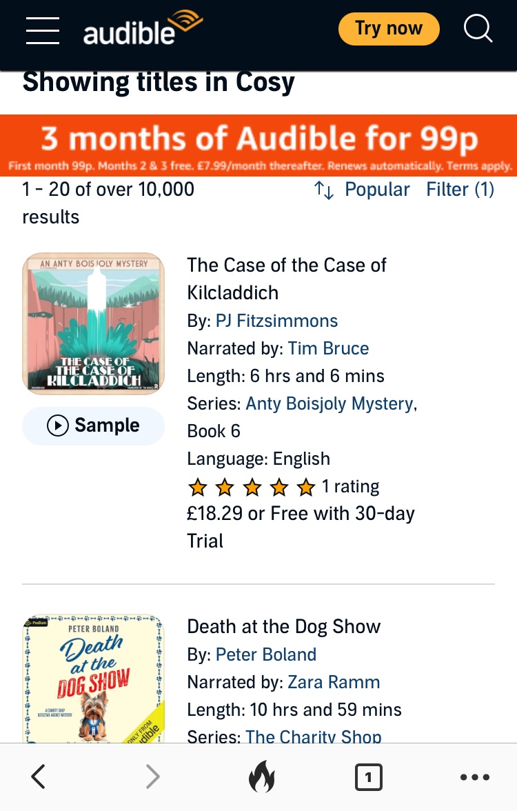 Number 2 in <a href="/audibleuk/">Audible UK 🎧</a> in #cozymystery this morning! @PodiumAudio <a href="/JoffeBooks/">JOFFE BOOKS</a> @lbla <a href="/StephMCarey/">Steph Carey</a>