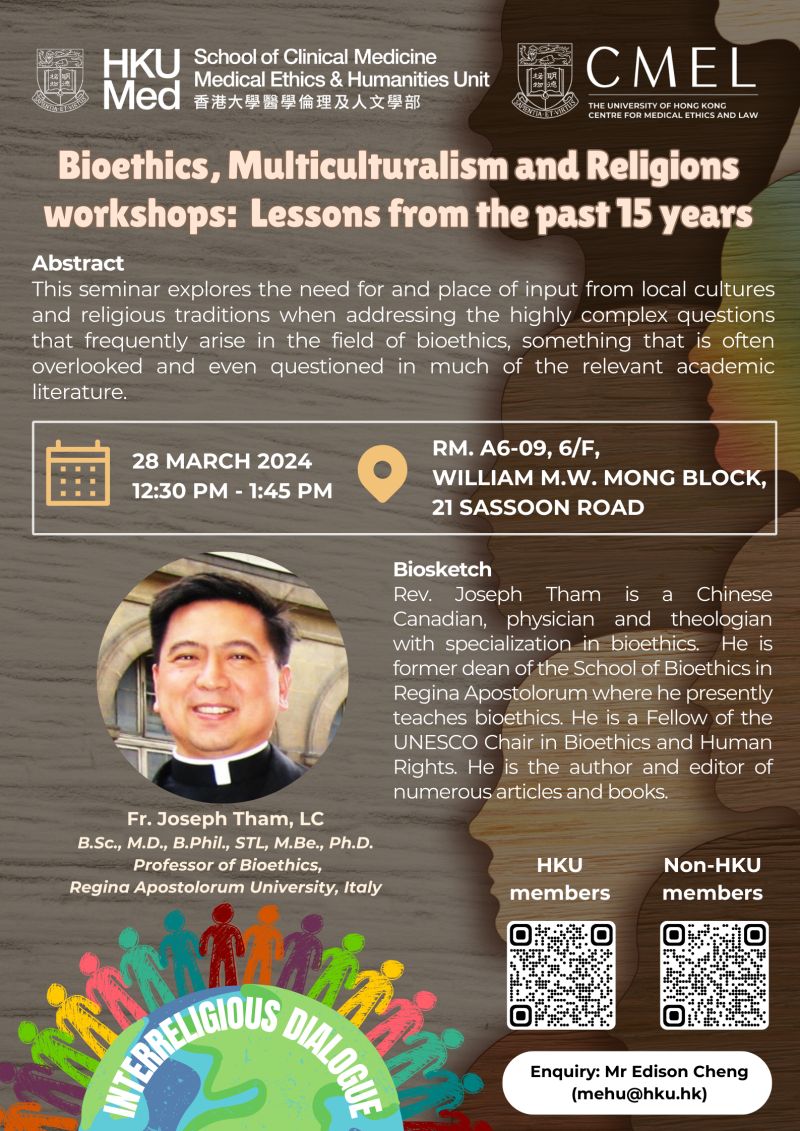 Fr Joseph Tham is going to deliver a lunchtime seminar titled '𝐁𝐢𝐨𝐞𝐭𝐡𝐢𝐜𝐬, 𝐌𝐮𝐥𝐭𝐢𝐜𝐮𝐥𝐭𝐮𝐫𝐚𝐥𝐢𝐬𝐦 𝐚𝐧𝐝 𝐑𝐞𝐥𝐢𝐠𝐢𝐨𝐧𝐬 𝐰𝐨𝐫𝐤𝐬𝐡𝐨𝐩𝐬: 𝐋𝐞𝐬𝐬𝐨𝐧𝐬 𝐟𝐫𝐨𝐦 𝐭𝐡𝐞 𝐩𝐚𝐬𝐭 15 𝐲𝐞𝐚𝐫𝐬' on 28 Mar 24, from 12:30 to 1:45 pm. 📌mehu.hku.hk/lunchseminar3/