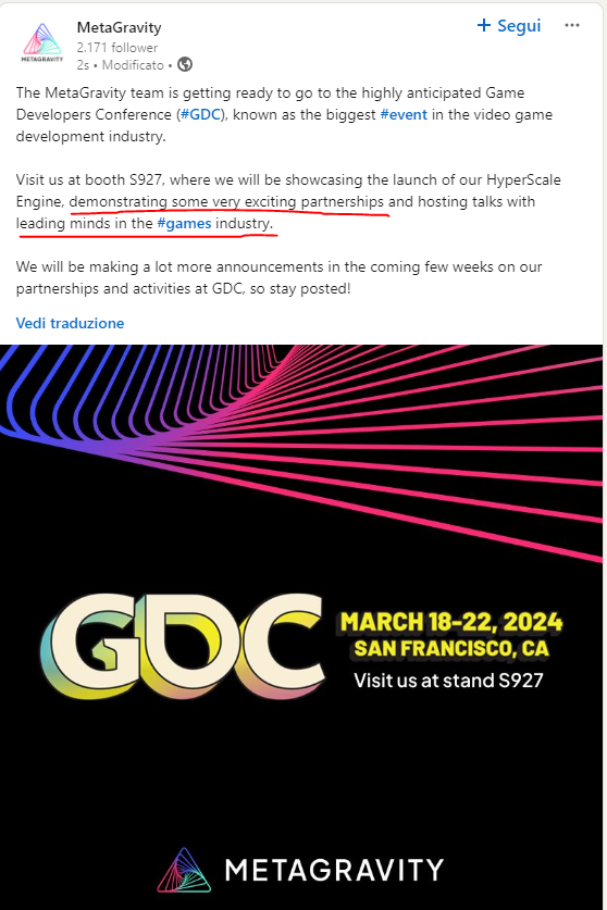 17.03.24 #Earth2 announced the partnership with #MetaGravity 18.03.24 @theshaneisaac is flying to San Francisco 18-22.03.24 #MetaGravity is hosting a space on #GDC2024 to talk about their partnerships Here we are people, can't wait to listen Shane at #GDC24 and maybe WP launch?