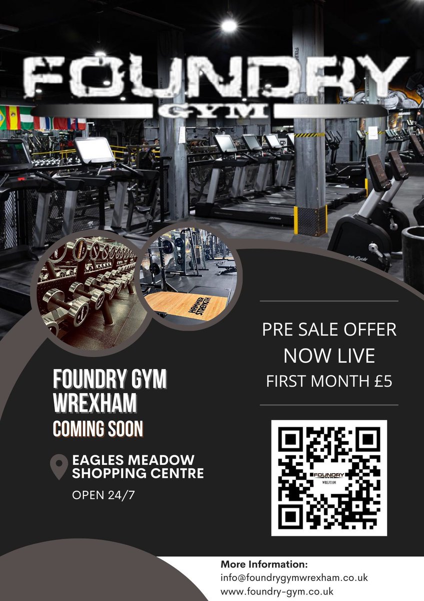 Start your fitness journey here at Wrexhams Premium Leisure destination, as we are delighted to announce that Foundry Gym Wrexham will be joining us at the beginning of June 💪