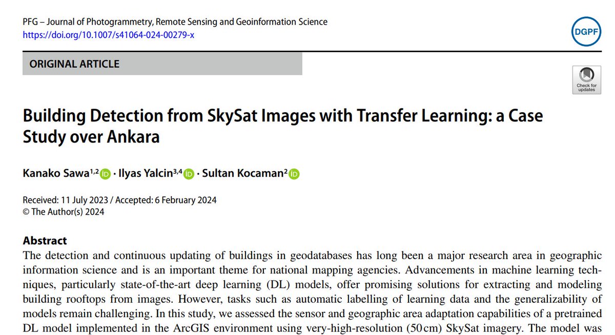 Our paper on #building #detection from #SkySat images with #transferlearning is now online @EsriTurkiye @Esri @planet doi.org/10.1007/s41064…