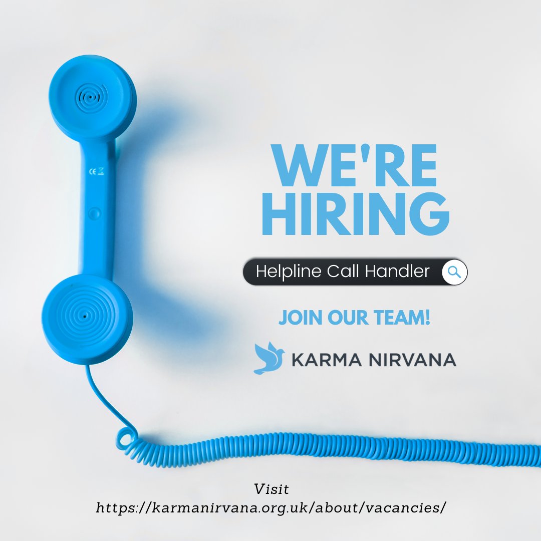 We have an exciting opportunity to join the Karma Nirvana team as a Helpline Call Handler. You will be the first point of contact for all service users to the National Honour Based Abuse Helpline. karmanirvana.org.uk/about/vacancie… #jobs #hiring #Jobs #JobOpportunity