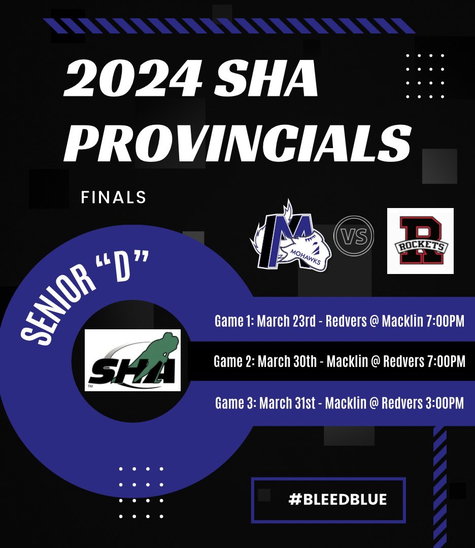 MacklinMohawks1's tweet photo. 🔵⚪️PROVINCIAL FINAL DATES⚪️🔵

The stage is set! Here are the dates for the Provincial Senior “D” Finals!

🏒: Game 1 - Saturday, March 23rd in Macklin @ 7:00PM
🏒: Game 2 - Saturday, March 30th in Redvers @ 7:00PM
🏒Game 3 - Sunday, March 31st in Redvers @ 3:00PM (If Needed)

#BleedBlue 🔵⚪️ @RedversRockets