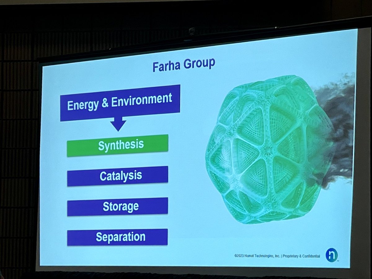 Omar Farha ⁦@OmarFarha5⁩ discusses latest synthesis strategies of designing MOFs at #Storchaward symposium #acsnola
