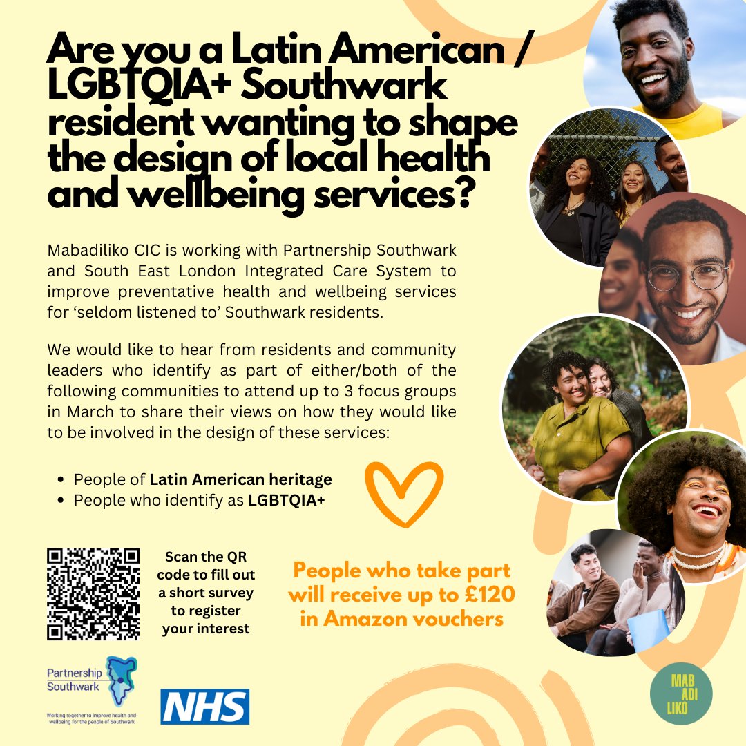Mabadiliko CIC is working with Partnership Southwark and the South East London NHS Integrated Care System, and would like to hear from Southwark residents who identify as part of the LGBTQIA+ community, seeking to shape local health and wellbeing services! Please Share!