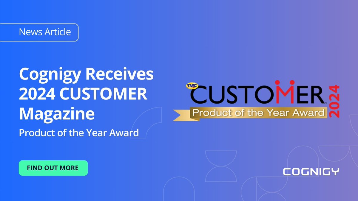🏆 Exciting News! Cognigy has received the 2024 #CUSTOMERMagazine Product of the Year Award! This award recognizes products advancing call center, CRM, and teleservices industries, enabling clients to exceed customer expectations. Find out more here: hubs.la/Q02pQ5jQ0