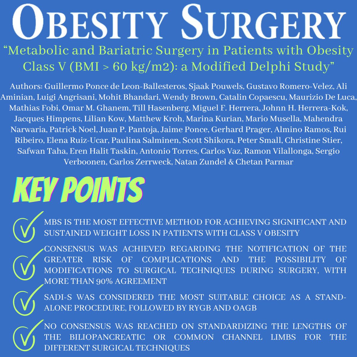 BEST PAPERS MARCH ISSUE: 'Metabolic and Bariatric Surgery in Patients with Obesity Class V (BMI > 60 kg/m2): a Modified Delphi Study' DOI: doi.org/10.1007/s11695… FREE DOWNLOAD: rdcu.be/dBDP9