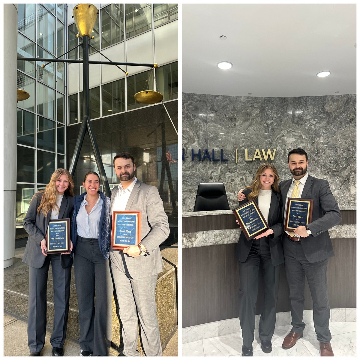 Congratulations to the Cardozo Moot Court Honor Society on winning the championship at the John J. Gibbons Moot Court Competition this past weekend! Coached by Zoe Cebulash, the team's two oralists were Linzy Dineen and Matt Scaptura. #CardozoLaw