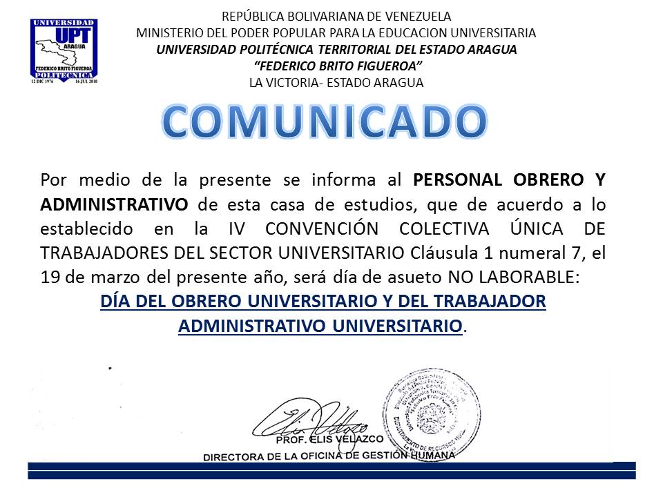 CreacionI_UPT_A's tweet photo. #Atención Información de la Oficina de Gestión Humanos .@BettysMunoz @MARBELLAELIS @UPTAragua https://t.co/doGWbgm0Ej