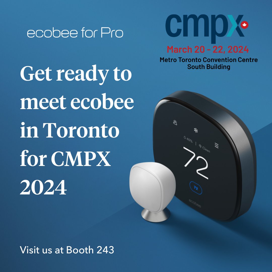 Calling all HVAC pros! Join us at #CMPX2024 in Toronto, March 20-22! Swing by our booth (243) to learn how ecobee is simplifying installations and enhancing homeowner experiences. Visit ecobee.com/pro for details. #HVAC #ecobee #Toronto