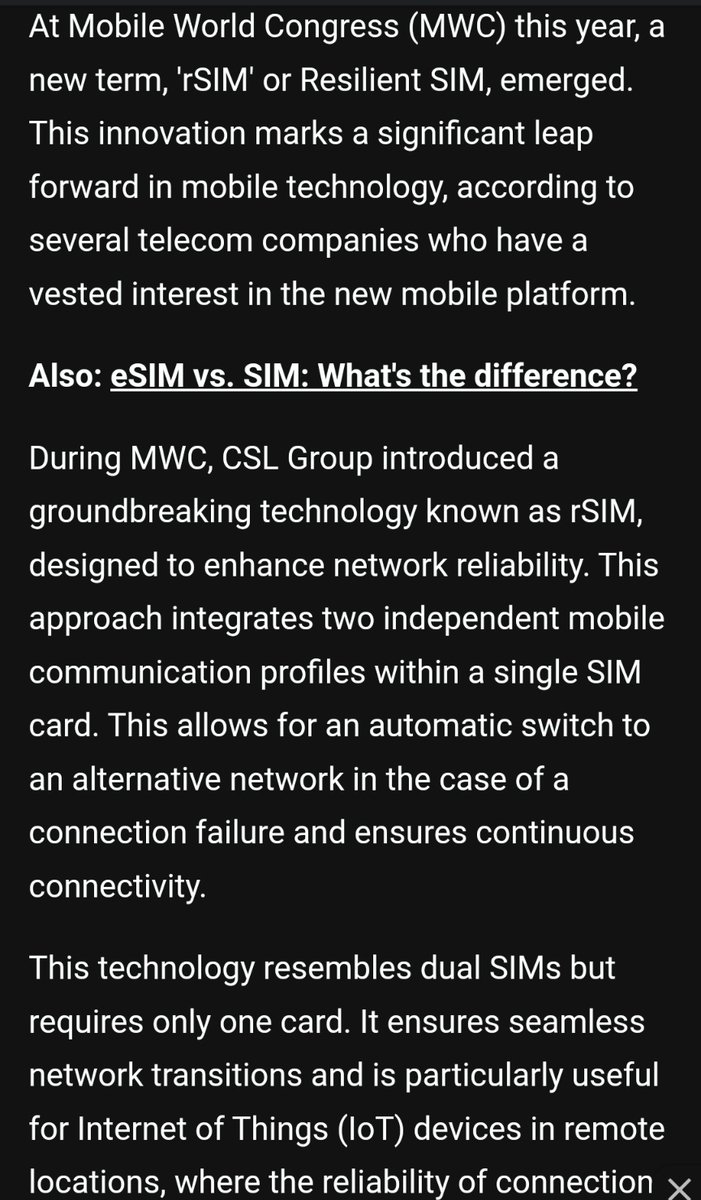tek_nikel54's tweet image. Why #rSIM #couldbe #nextbigthing in #mobile and #IoT. #CSLGroup #introduced 'rSIM' at #MWC in #partnership with #DeutscheTelekomIoT n #Tele2IoT, #effectively #providing #alwayson #connectivity🤖

#mobiletech #esim #usim #automaticswitch #Tek_Nickel054🤖
zdnet.com/google-amp/art…