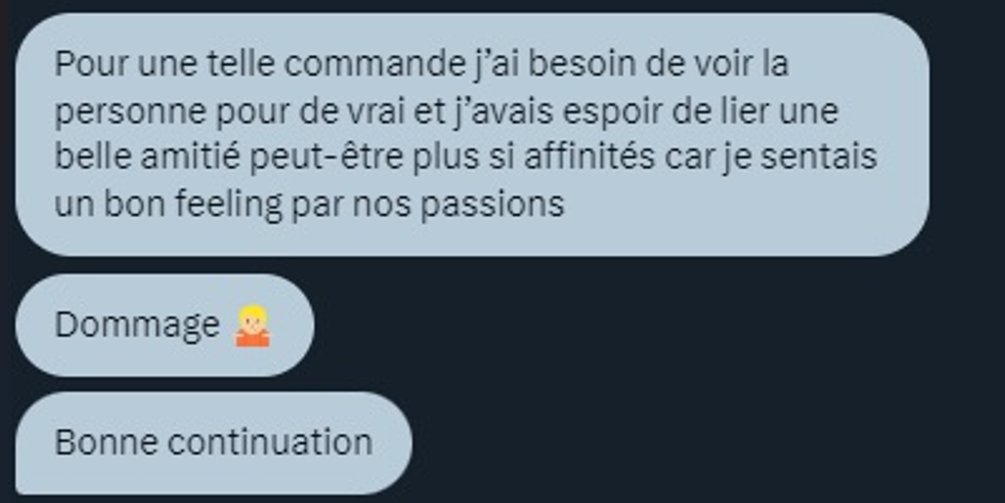 valonia_art's tweet photo. "je te prends une commande de dessin, mais comme tu refuses mon rendez-vous galant finalement non"

Vraiment s'il vous plaît ne faites pas ça, d'insister à ce point pour avoir des rendez-vous avec des artistes femmes et d'insister sur le fait que vous connaissez leur adresse🫠 https://t.co/oAZLJuM31u