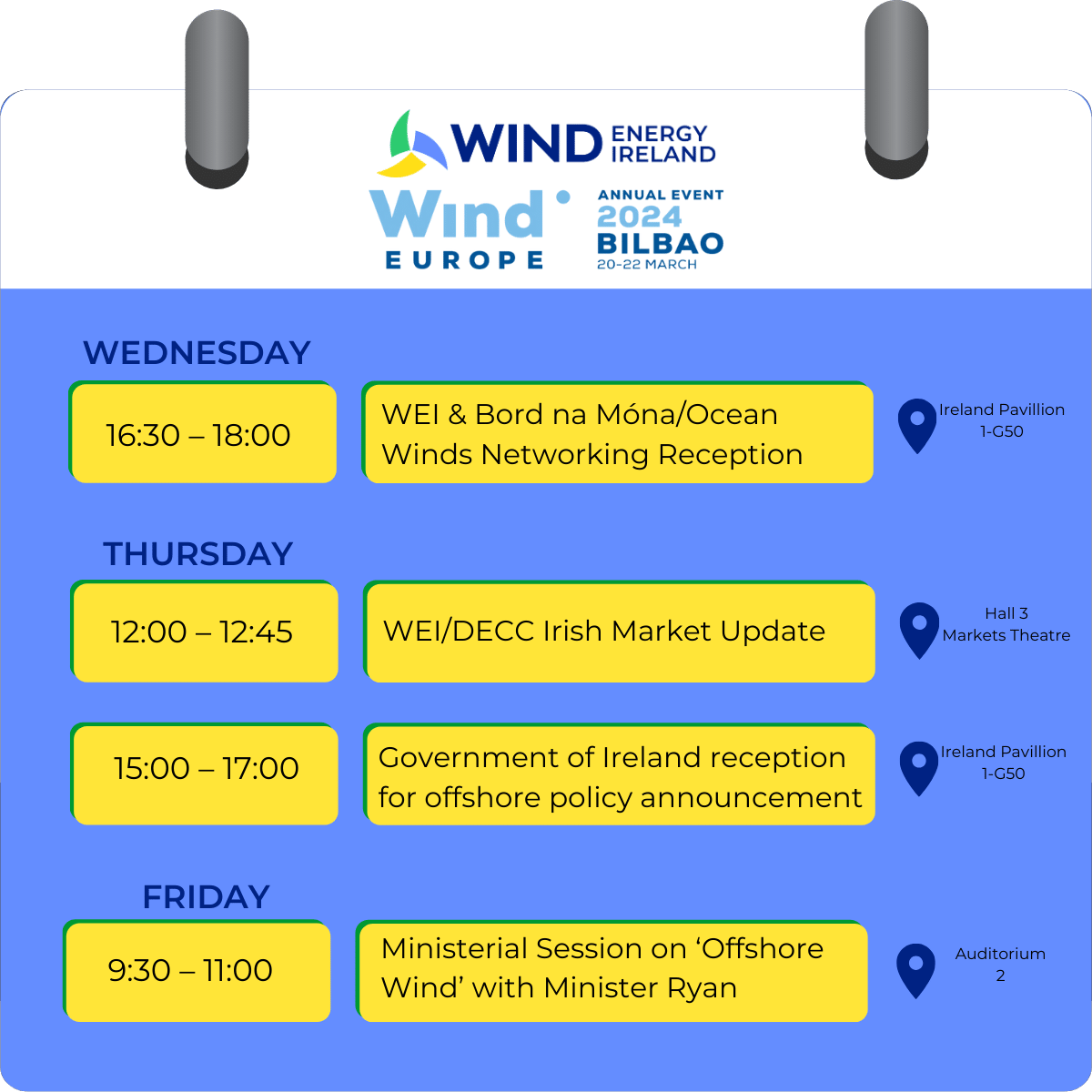 We're resting up after #StPatricksDay and then we'll be on our way to @WindEurope #WindEurope2024. We've got events every day so visit us on the Ireland Pavillion in Hall 1. We expect to be particularly busy when the Guinness tap opens from 3pm ! 💚