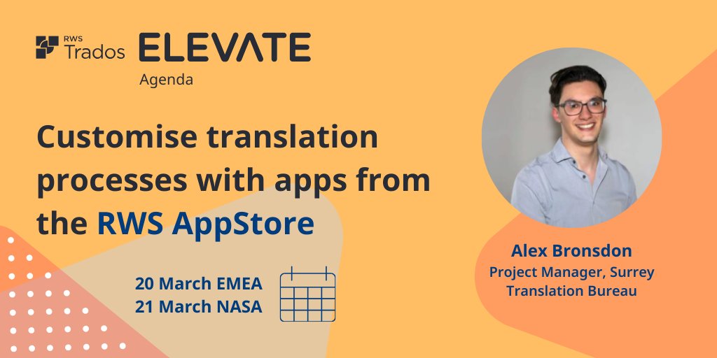 rwstrados's tweet photo. Make sure you end your #ELEVATE experience on a high note by attending Alex Bronsdon's talk on elevating translation project outcomes with the help of the useful apps from the RWS AppStore. 

Register now for #ELEVATE: https://t.co/85JysQT3nx. We look forward to seeing you then! https://t.co/5TjDlKXprZ